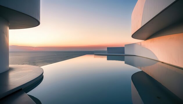 Modern Infinity Pool Overlooking Ocean at Sunset