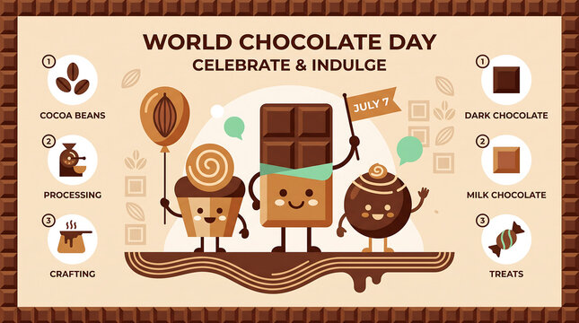 World chocolate day celebrate and indulge illustration with cute characters