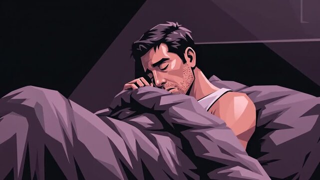Man Waking Up In Bed, Animation Style, Illustrative Video Clip