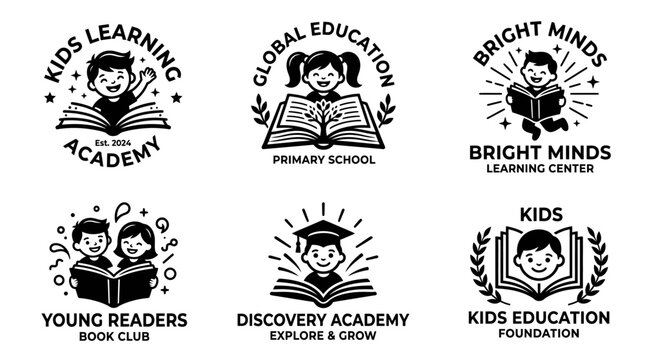 Black and white education logos.