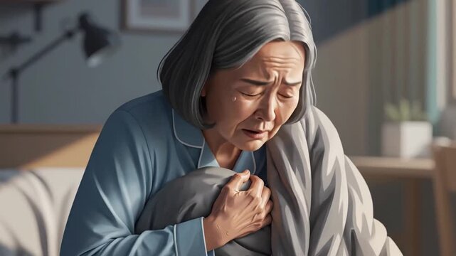 Sad Elderly Woman Experiencing Grief, Sorrow and Loss in Bed, Crying and Unhappy