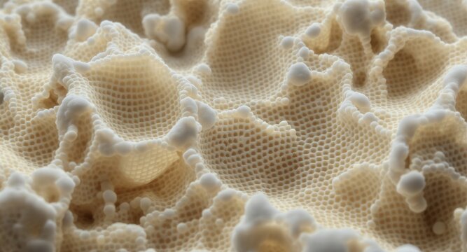 Macro view of textured white fabric with organic wavy shapes.