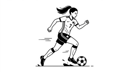 Fototapeta premium Silhouette of a woman and girl playing soccer, running with a ball in a sports action vector illustration