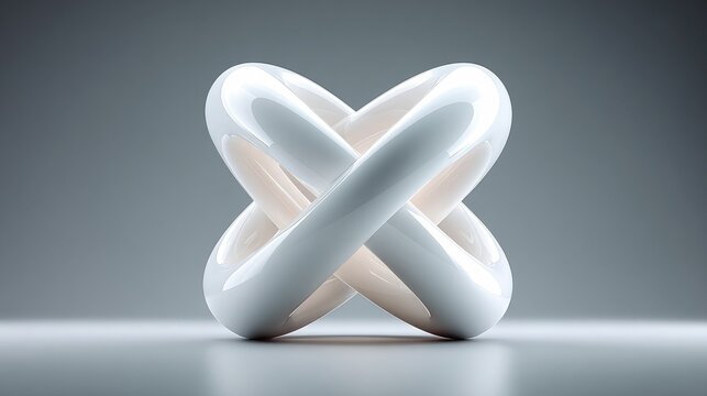 Abstract 3D rendered interlocking rings minimalist design on gray gradient background
