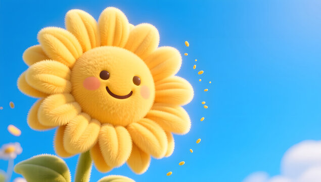 Smiling plush sunflower character for Dashu solar term heat