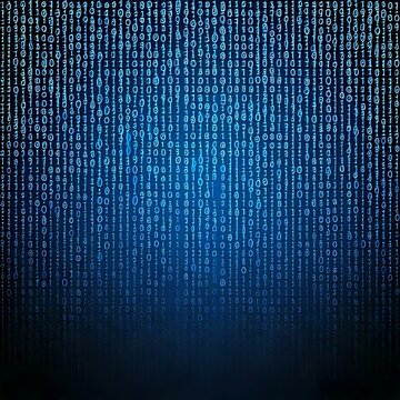 A blue background with a gradient effect and binary code