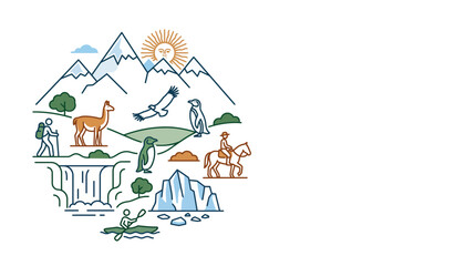 Patagonia adventure travel illustration with nature and wildlife icons. © Faris Rizqan