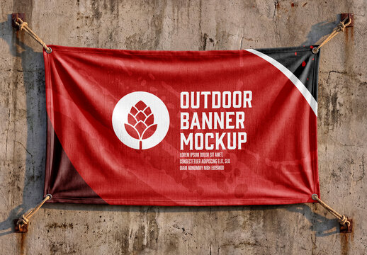 Fabric banner mockup on concrete wall