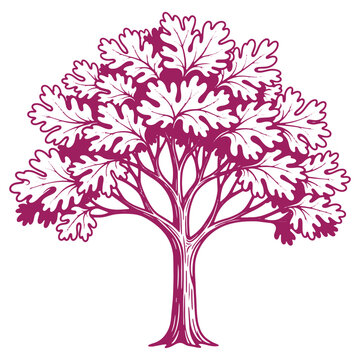 Illustrated purple tree with intricate branches and leaves artistic design for various applications