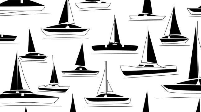 Sailboat silhouettes scattered in repeating nautical pattern, no seamless