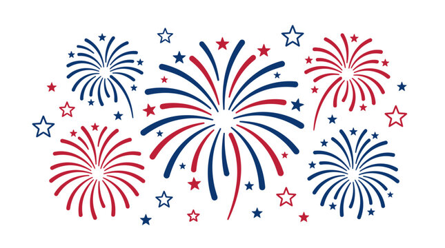 Vibrant red white and blue fireworks display background.