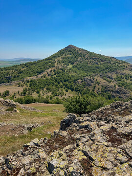 mountain landscape with blue sky, Consul Hill, Tulcea, Romania