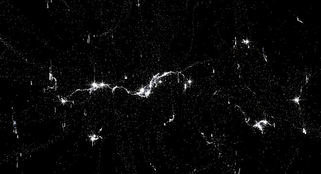 A black and white abstract image with scattered bright spots