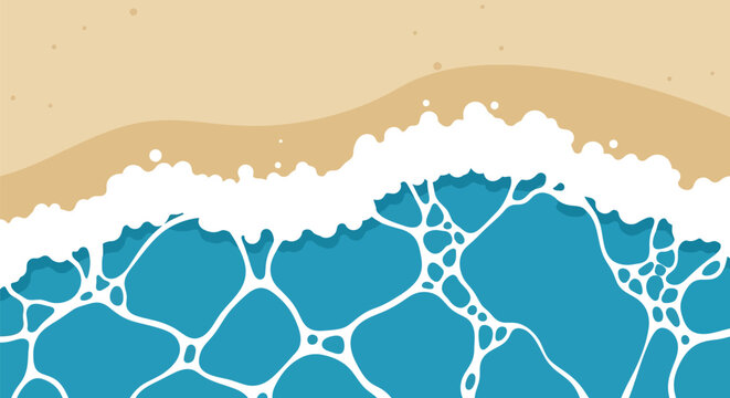 Abstract Ocean Wave Foam Background Vector Illustration with Blue Water and Beige Sand