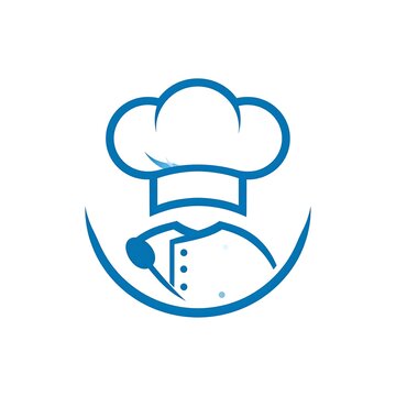 A blue chef hat and meat on a white background