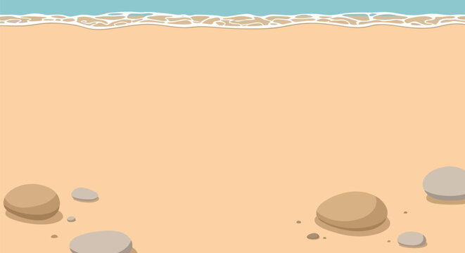 Beach Sand and Stones Background Vector Illustration with Sea Water Top Border