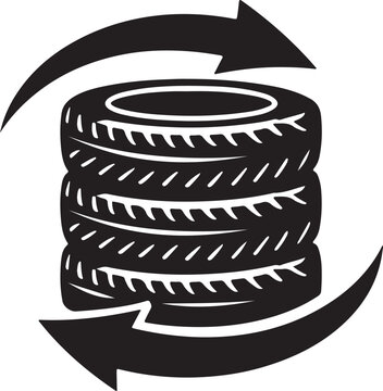 silhouette of tire stack retreading arrows