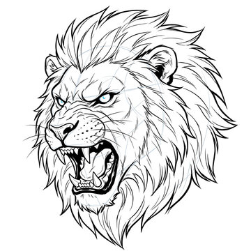 Hand drawn sketch of male furry lion head base in 3/4 view showing angry expression isolated on white background. Anime illustration.