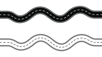 winding road illustration with dashed markings on white background © As