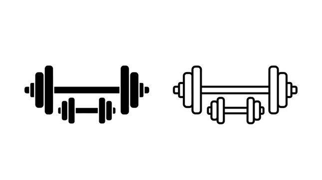barbell icon set line art and solid style
