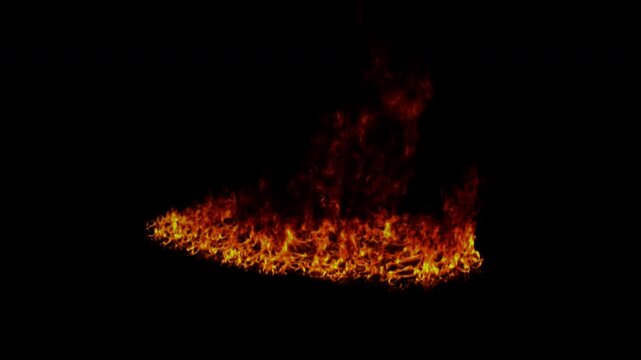 A realistic ring of fire burns with intense flames and heat on a black background.