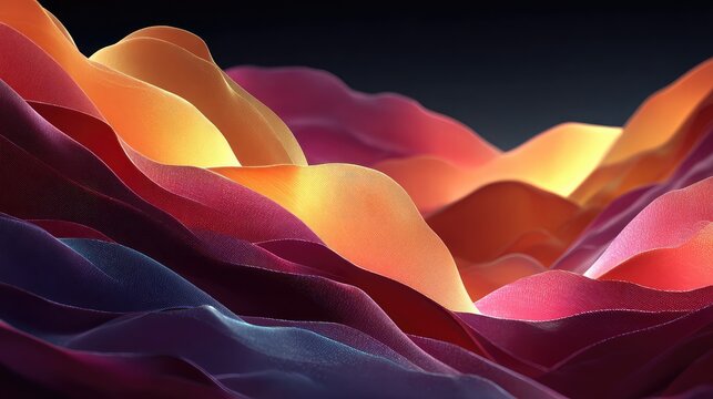 Abstract gradient texture with warm fiery colors and smooth flowing waves in dark background