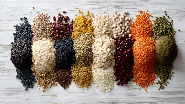 Colorful assortment of whole and ground spices in bowls on rustic wooden table with reflection