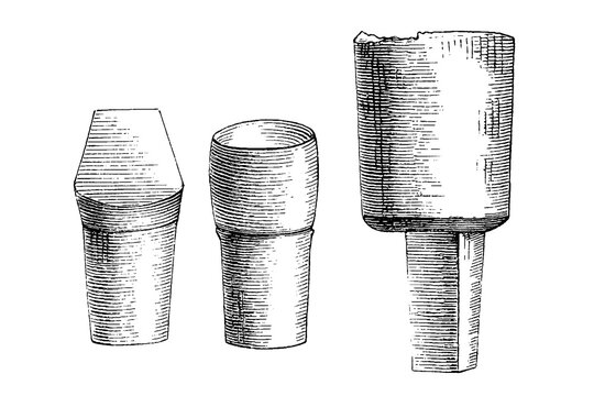 Sharp and blunt drift calks with lower part of a milling tool, three vintage traction devices, black and white engraving, old vintage illustration, 1889.