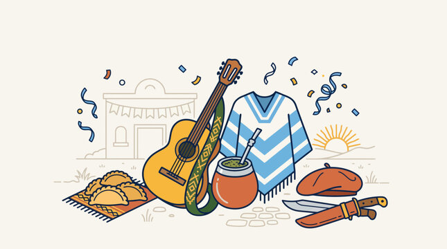 Traditional Argentine gaucho culture elements illustration.