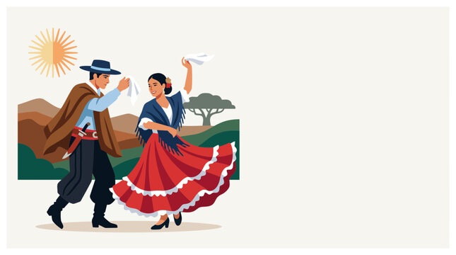 Traditional Chilean Cueca Dancers in Folk Costumes.