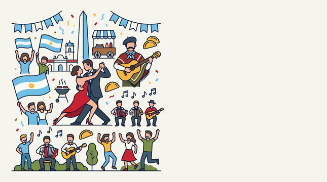 Vibrant Hand Drawn Illustration Celebrating Argentinian Culture and Traditions.