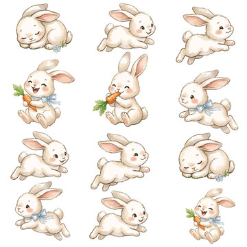 Cute Cartoon rabit Animal Collection with Funny Farm and Wild Pets