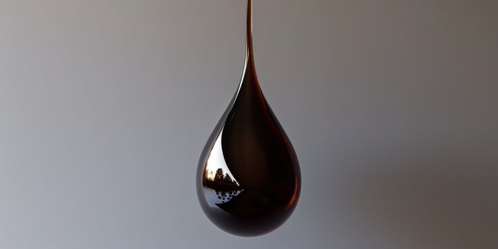 A single elongated dark oil drop hanging in suspension