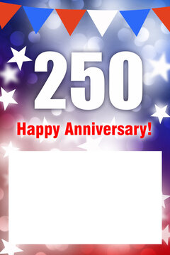 Happy 250th USA Independence Day anniversary festive greeting card collection with American flag, bokeh lights, stars and patriotic text templates.