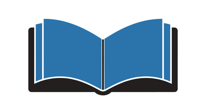 Illustration of an Open Book Showing Pages in Blue and Black Colors on White Background