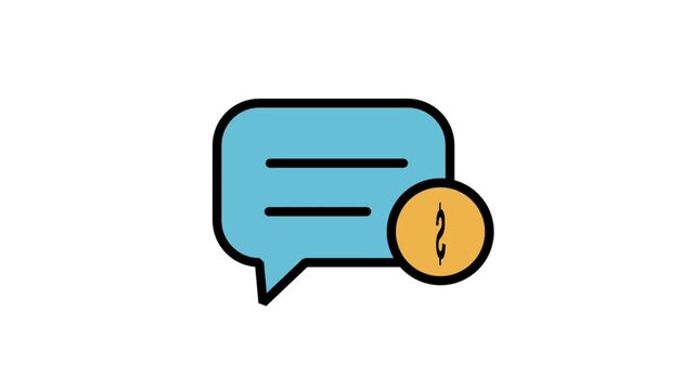 Speech bubble paired with a financial coin dollar. Animated icon showing a text speech bubble paired with a financial coin dollar symbol.