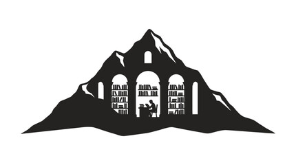 Mountain Library Silhouette: Knowledge and Serenity in a Hidden Sanctuary © Klosowulu