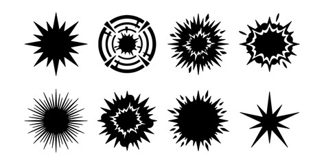 Explosion Burst Icons, Starburst Shapes, Comic Sound Effects, Black Vector Graphics Set © Nabila