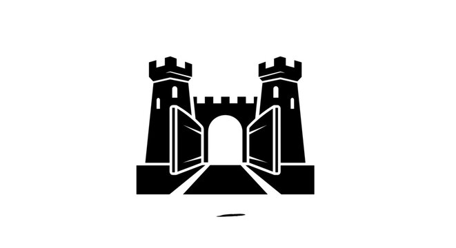 Black silhouette of castle gates.