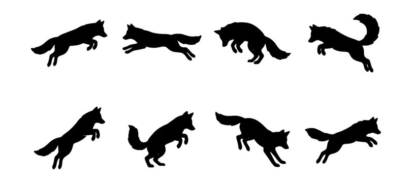 Fox Silhouette Set, Dynamic Animal Poses, Vector Graphics for Wildlife Design