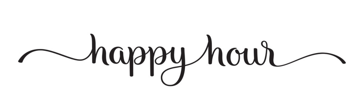 HAPPY HOUR brush lettering banner on transparent background