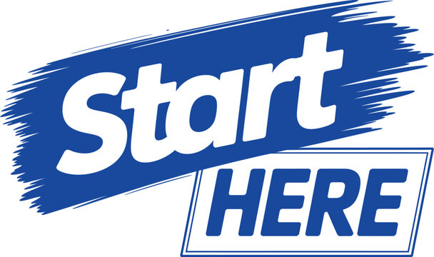 Start Here, Directional Signs, Blue Vector Arrows, Instructional Labels, Guidance Icons
