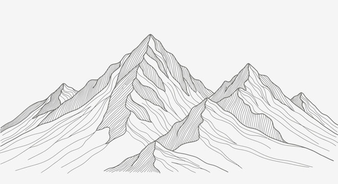 Monochrome mountain range illustration against a white background for design projects