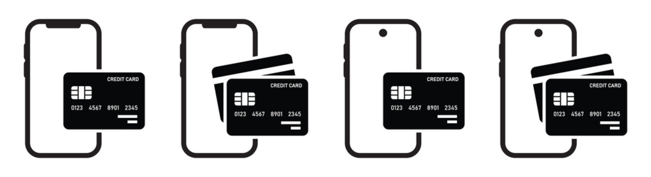 Credit payment card and phone icon, vector illustration