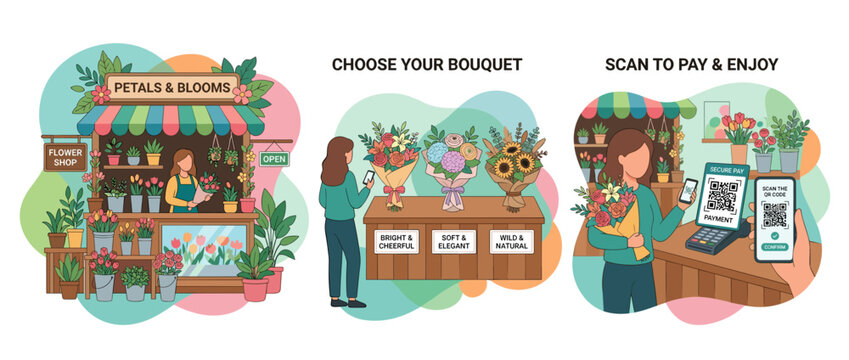 Digital Flower Shop Ordering and QR Code Mobile Payment Process