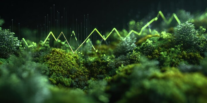 Abstract green data visualization of growth and finance on natural background