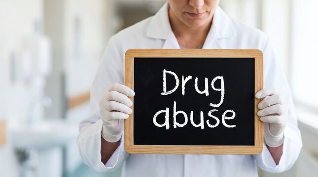 Medical Professional Holding a Sign Highlighting Drug Abuse Awareness.