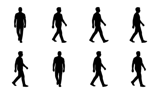 Silhouette Walking Man Icons, Male Figure Animation Frames, Human Motion Sequence Vector Set
