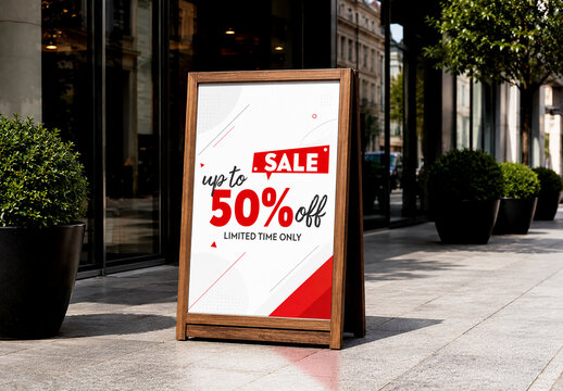 Outdoor Sale Signboard Mockup on Modern Storefront Sidewalk