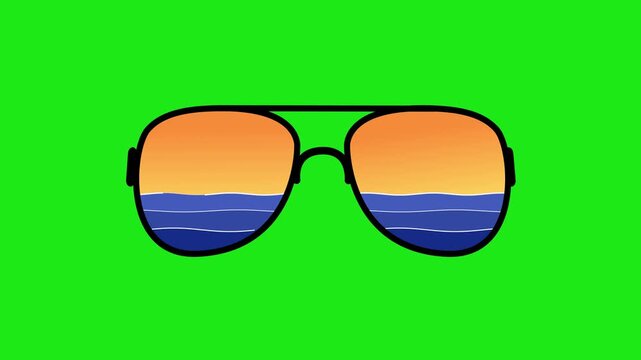 summer eyeglasses with ocean wave reflection isolated green background for graphic overlay